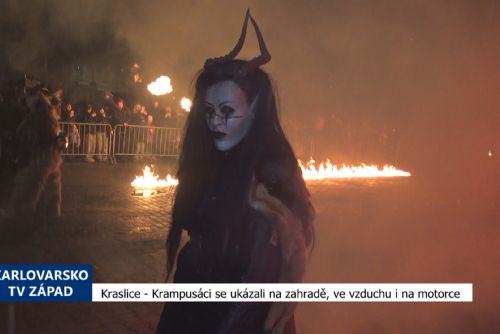 Foto: Kraslice: Krampusáci se ukázali na zahradě, ve vzduchu i na motorce (TV Západ)