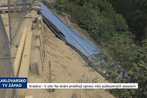 Foto: Kraslice: V ulici Na stráni probíhají opravy míst poškozených sesuvem (TV Západ)