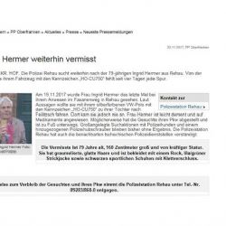 Ašsko: Od neděle je pohřešována paní Ingrid Hermerová z Rehau