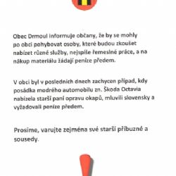 Drmoul: Obec varuje občany před podezřelými osobami